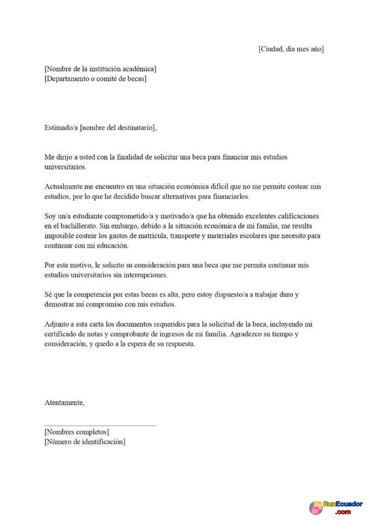 Modelo de Carta de Solicitud de Beca 1 Modelo de Carta de Solicitud de Beca