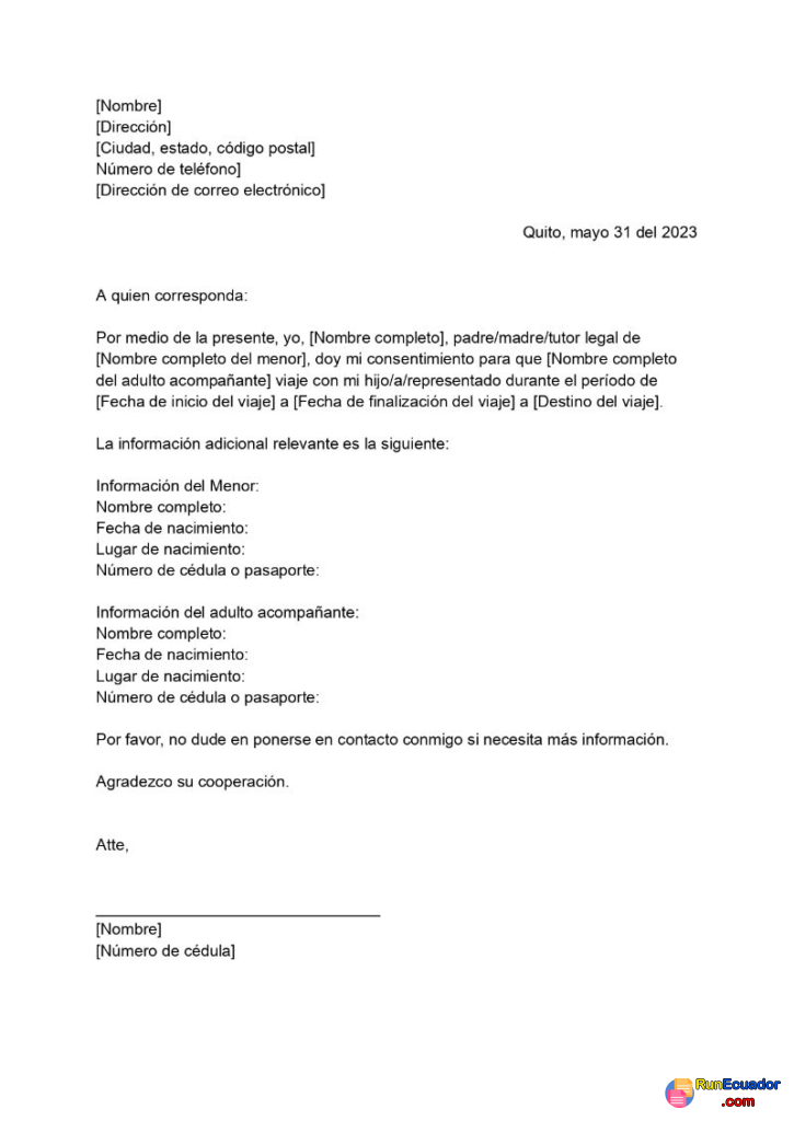 Modelo De Carta De Autorización Para Viajar Con Menor 1 Modelo De Carta De Autorización Para Viajar Con Menor