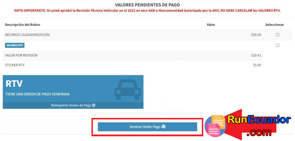 Generar Orden de Pago AMT Revisión Vehicular 6 Generar Orden de Pago AMT Revisión Vehicular